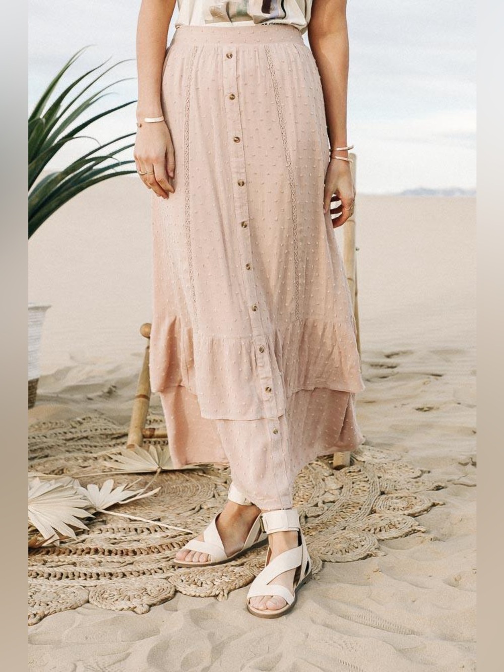 Bohme Blush Pink Dot Maxi Skirt NWT Size  Medium
